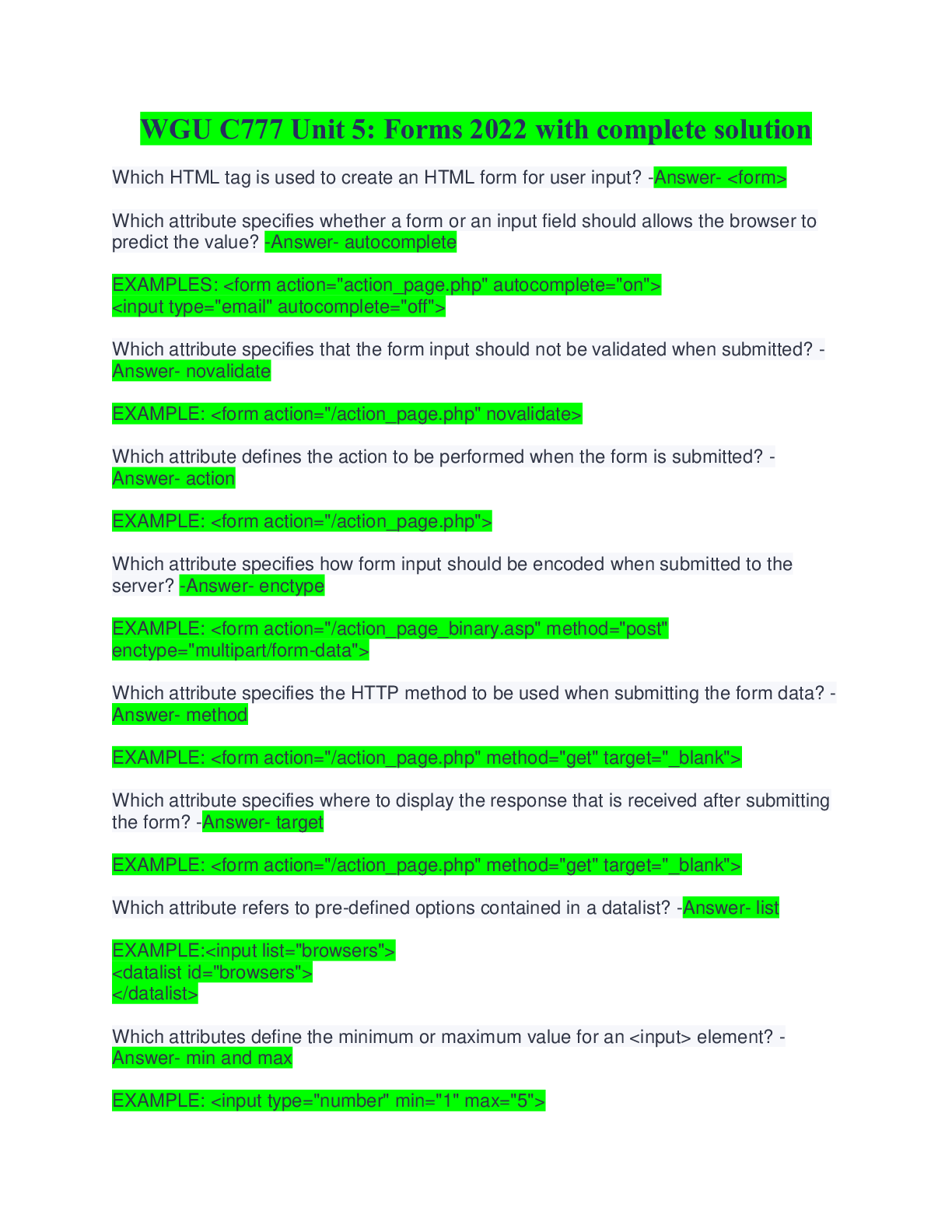 Preview image for WGU C777 Unit 5: Forms 2022 with complete solution